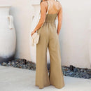 Cropped Top Wide Leg Trouser Sling Up Backless Jumpsuit,Spring Dress Beading Pleated Elegant Party Dress Belted Loose Oversized Plus Size Women Clothing ,iBuyXi.com