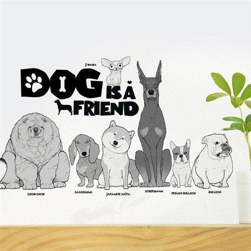 Dog is a friend Animals, Wall Sticker Living Room Bedroom, Pet Home Wall Decor, 3D Vivid Wall Decals Art Mural Poster, iBuyXi.com