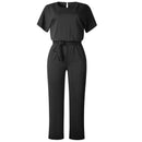 Women trendy elegant style and wide leg ,Casual jumpsuit with ruffles sleeves, long romper, short sleeve pantsuit with belts, iBuyXi.com