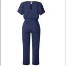 Women trendy elegant style and wide leg ,Casual jumpsuit with ruffles sleeves, long romper, short sleeve pantsuit with belts, iBuyXi.com