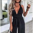 Elegant V-Neck Bandage Hollow Out Straps Jumpsuit,Size Patchwork Causal Dress Loose Oversized Maxi Irregular Dresses, Plus Size Beading,  Spring Dress Beading Pleated Elegant Party Dress Belted Loose Oversized Plus Size Women Clothing ,iBuyXi.com