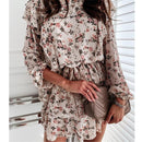 Floral Cascading Boho Long Sleeve Ruffle Short Dress, iBuyXi.com, Women clothing, summer mini dress, floral short dress, ruffled mini dress