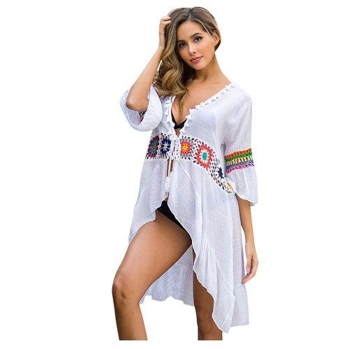 Floral Embroidery Bikini Cover Up, iBuyXi.com, bikini cover up, beach dress, crochet cover up, cocktail dress, women clothes, summer collection, chiffon dress, tassel dress, floral cover up, pool party dress, sexy bikini cover up