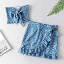 Floral Print Bow Sheath Crop, Top Ruffles Mini Skirt Set, Sexy Floral Print Beach Party, Two Piece Set Women Bow Sheath, Lady Crop Tops Ruffles, iBuyXi.com
