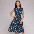 Floral Print Cap Ruffles Sleeve Round Neck A-Line Midi Dress, iBuyXi.com, Summer clothing, women fashion