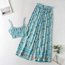  Floral Print Sling Crop, Top Loose Straight, Long Pant Set, Women 2 Piece Summer Long Pants, Set with Pockets, loral Halter Crop Tank Top, Wide Leg Pants Bell Bottoms, iBuyXi.com