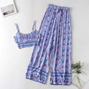  Floral Print Sling Crop, Top Loose Straight, Long Pant Set, Women 2 Piece Summer Long Pants, Set with Pockets, loral Halter Crop Tank Top, Wide Leg Pants Bell Bottoms, iBuyXi.com