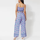  Floral Print Sling Crop, Top Loose Straight, Long Pant Set, Women 2 Piece Summer Long Pants, Set with Pockets, loral Halter Crop Tank Top, Wide Leg Pants Bell Bottoms, iBuyXi.com