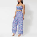  Floral Print Sling Crop, Top Loose Straight, Long Pant Set, Women 2 Piece Summer Long Pants, Set with Pockets, loral Halter Crop Tank Top, Wide Leg Pants Bell Bottoms, iBuyXi.com