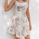 Floral Print A-Line Ruffle Backless Short Dress, iBuyXi.com