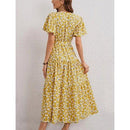 Floral Printed Butterfly Short Sleeve A-Line Maxi Dress,Solid Lace Patchwork Round Neck Short Sleeve Midi Dress, Waist Belt, sleeveless chiffon mini dress, , iBuyXi.com