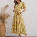 Floral Printed Butterfly Short Sleeve A-Line Maxi Dress,Solid Lace Patchwork Round Neck Short Sleeve Midi Dress, Waist Belt, sleeveless chiffon mini dress, , iBuyXi.com