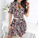 Cascading Ruffles Floral Dress with Printed Pattern and Lace-up Elegant A Line Party Vestidos. iBuyXi.com
