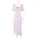 Casual Floral Printed Long Dress With Boho Square Collar Size And Split Purple Tone Perfect For Party Vestidos. - ibuyxi.com