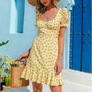 Flounce ruffles floral dress with bubble sleeve backless lace and High waist up and ideal for summer. iBuyXi.com