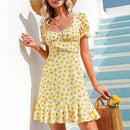 Flounce ruffles floral dress with bubble sleeve backless lace and High waist up and ideal for summer. iBuyXi.com