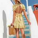 Flounce ruffles floral dress with bubble sleeve backless lace and High waist up and ideal for summer. iBuyXi.com