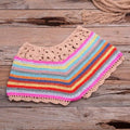 Crochet Bikini Sets in Rainbow color pattern with Striped Off Shoulder Top and Bottom which looks stunning in Summer Bathing occasions. - ibuyxi.com