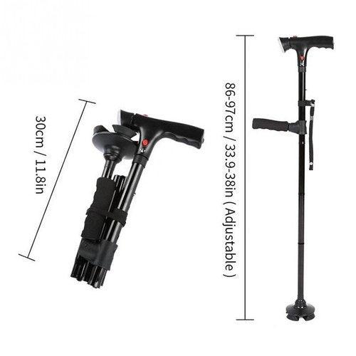 Collapsible Telescopic Folding Cane, Elderly Cane with LED and alarm, Walking Trusty Sticks, Elder Crutches for Grandparents, Lightweight Safety Walking Stick, Gifts for The Elders, iBuyXi.com