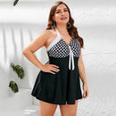 Plus Size Polka Dot Printed Neck-Halter Tankini Set, iBuyXi.com, Plus Size Swimsuits, Plus Size Bathing Suits, Plus Size Women Clothing, Plus Size Beachwear 