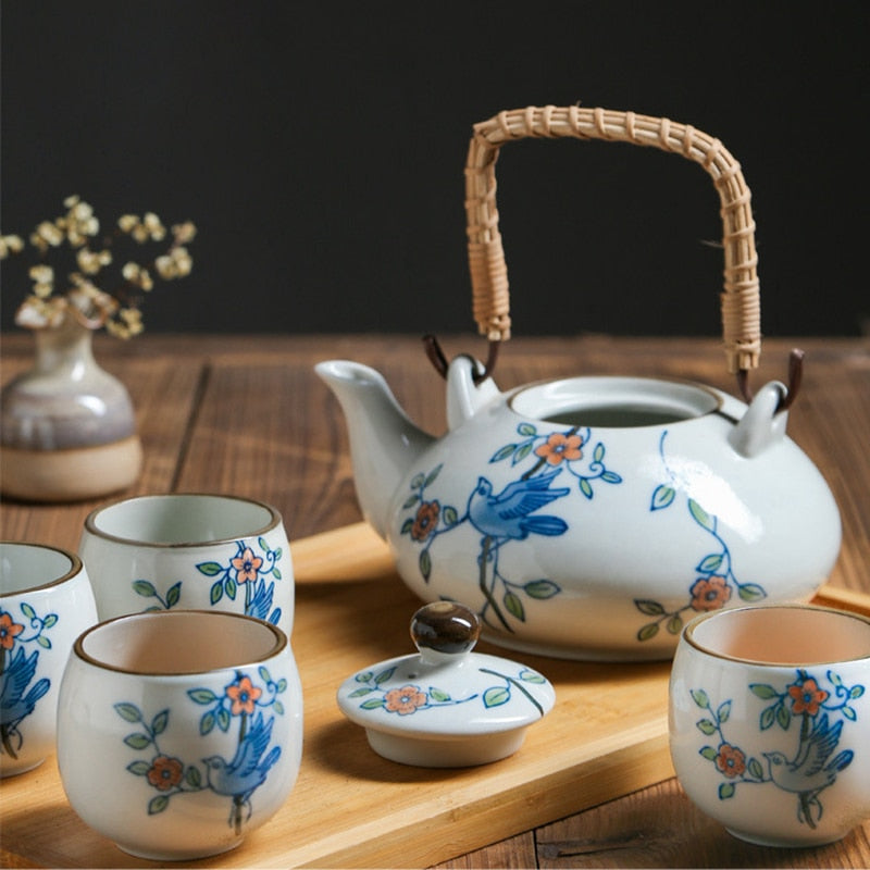 Exquisite White Flower and Bird Porcelain Tea Set, ibuyxi.com
