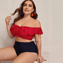 Plus Size Preppy High Waist Push Up Bathing Suit, iBuyXi.com, Plus Size Women Clothing, Plus Size Swimsuits, Plus Size Bathing Suits, Unique Style Plus Size Bathing Suit