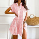 Plaid Ruffles Loose A-Line Shirt Dress, iBuyXi.com