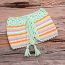 Crochet Bikini Sets in Rainbow color pattern with Striped Off Shoulder Top and Bottom which looks stunning in Summer Bathing occasions. - ibuyxi.com
