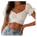 Ruffles Blouse V-Neck Crop Top. Visit iBuyXi.com for Online Shopping and Shop the Unique Selection, Fashion Ruffles Blouse Shirt, Crop Top, Sexy V-Neck Top, Tee Summer Casual Ladies Top, Female Women Short Sleeve Blouse Pullover.