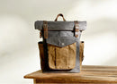 Large Capacity Waterproof Oil Waxed Canvas Leather Rucksack Backpack,, ibuyxi.com