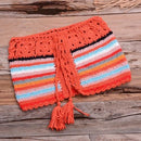 Crochet Bikini Sets in Rainbow color pattern with Striped Off Shoulder Top and Bottom which looks stunning in Summer Bathing occasions. - ibuyxi.com