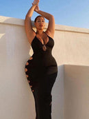 Halter Cutout Backless Bodycon Maxi Dress, IBUYXI.COM