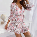 Ruffle Chiffon Floral Printed V-Neck A-Line Mini Dress, iBuyXi.com, Unique Sundresses, Cute Rompers, Unique Chiffon Dresses