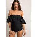 Maternity Solid Flounce Bikini With Off Shoulder Design Comes With One Piece Halter large size swimsuit. - ibuyxi.com