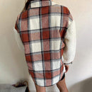 Patchwork Plaid Teddy Coat, Women Fuzzy Sherpa Fleece Warm Jacket Button Collar Long Sleeve Sweatshirt Plaid Plush Patchwork Shirt Outwear Tops Coat with Pockets Fall Winter Clothes, iBuyXi.com, Online shopping store, women clothing, stylish women jacket, casual coat for women, gift idea for girlfriend