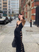 Halter Cutout Backless Bodycon Maxi Dress, IBUYXI.COM