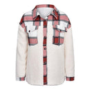 Patchwork Plaid Teddy Coat, Women Fuzzy Sherpa Fleece Warm Jacket Button Collar Long Sleeve Sweatshirt Plaid Plush Patchwork Shirt Outwear Tops Coat with Pockets Fall Winter Clothes, iBuyXi.com, Online shopping store, women clothing, stylish women jacket, casual coat for women, gift idea for girlfriend