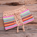 Crochet Bikini Sets in Rainbow color pattern with Striped Off Shoulder Top and Bottom which looks stunning in Summer Bathing occasions. - ibuyxi.com