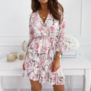 Ruffle Chiffon Floral Printed V-Neck A-Line Mini Dress, iBuyXi.com, Unique Sundresses, Cute Rompers, Unique Chiffon Dresses