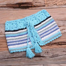 Crochet Bikini Sets in Rainbow color pattern with Striped Off Shoulder Top and Bottom which looks stunning in Summer Bathing occasions. - ibuyxi.com