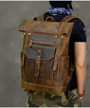 Cowhide Leather Large Capacity Travel Retro Backpack, ibuyxi.com