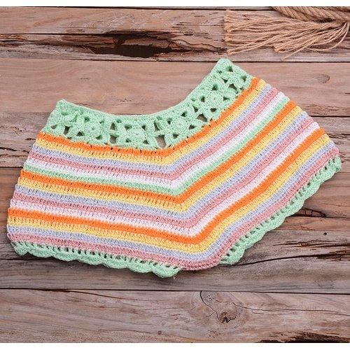 Crochet Bikini Sets in Rainbow color pattern with Striped Off Shoulder Top and Bottom which looks stunning in Summer Bathing occasions. - ibuyxi.com