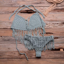 Crochet Knitted Tassel Bikini Set Beachwear And Ideal for Bathing and Wearing as Push Up Swimsuit for Pool party. iBuyXi.com