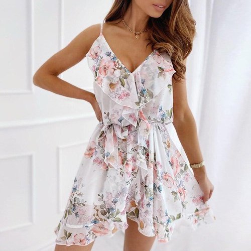 Floral Print Chiffon Sleeveless Spaghetti Strap Mini Dress