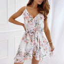 V-Neck Floral Print Chiffon Sleeveless Spaghetti Strap Mini Dress, iBuyXi.com, Unique Chiffon Dress, Summer Short Dress, Chiffon Mini Dress, Party Dresses
