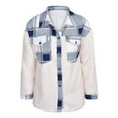 Patchwork Plaid Teddy Coat, Women Fuzzy Sherpa Fleece Warm Jacket Button Collar Long Sleeve Sweatshirt Plaid Plush Patchwork Shirt Outwear Tops Coat with Pockets Fall Winter Clothes, iBuyXi.com, Online shopping store, women clothing, stylish women jacket, casual coat for women, gift idea for girlfriend