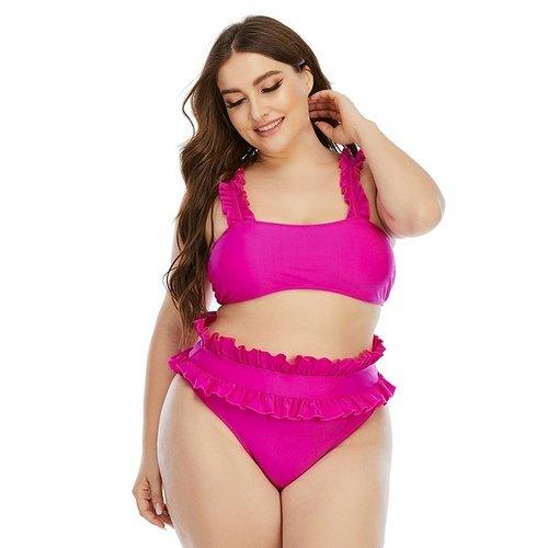 Plus Size High Waist Pink Bikini Set Push Up Bathing Suit