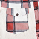 Patchwork Plaid Teddy Coat, Women Fuzzy Sherpa Fleece Warm Jacket Button Collar Long Sleeve Sweatshirt Plaid Plush Patchwork Shirt Outwear Tops Coat with Pockets Fall Winter Clothes, iBuyXi.com, Online shopping store, women clothing, stylish women jacket, casual coat for women, gift idea for girlfriend