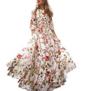 Maxi Boho Swing Dress O-Neck Floral Print Half Sleeve Long Slip Beach Dress, iBuyXi.com, women clothing, swing dress, bohemian dress, free shipping