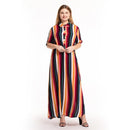 Oversized Maxi, Turn Down Collar, Half Sleeve, Colorful Multicolor Striped Dress, Shirt Dress Women Summer, Half Sleeve Colorful Multicolor Striped Dress Loose Oversized, Maxi Long Beach Dresses, Three Quarter Sleeve Casual Tunic Dress, Knee Length Plus Size Short Midi Dresses,iBuyXi.com